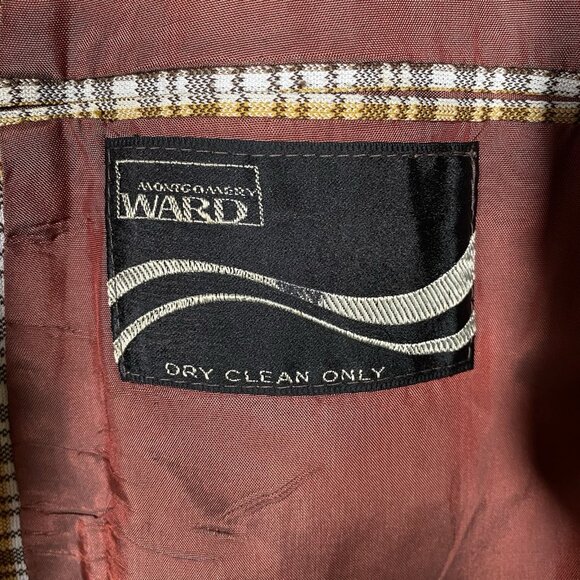 Vintage 70s Montgomery Ward Sport Coat 44L 46L Plaid Check Collegiate Mod Disco - Picture 3 of 16